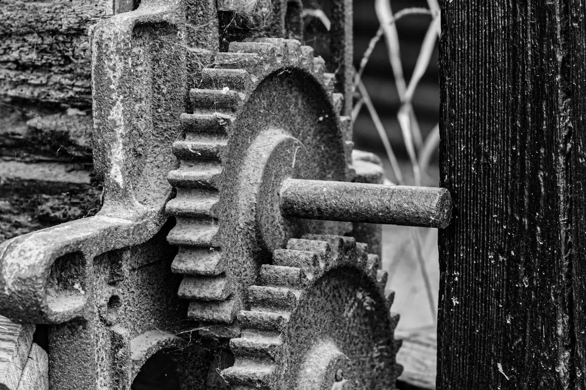 Close-up of interlocking metal gears