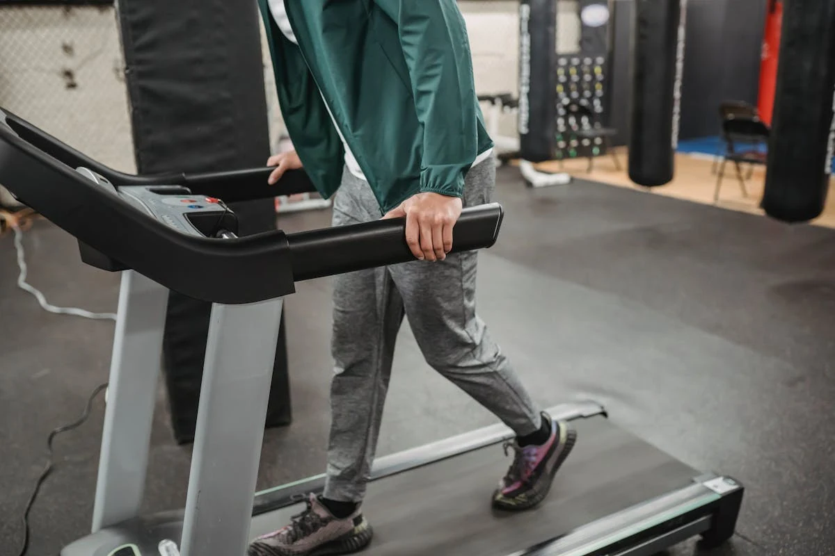 A person walking on a treadmill